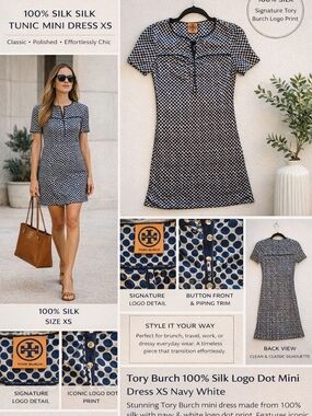 Tory Burch 100% silk logo dot tunic mini Dress Size Xs